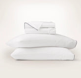 Signature Embellished Sheet Set - White/Coastal Navy Piped Edge