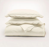 Percale Embellished Duvet Set - Cream/Sand Curved Edge