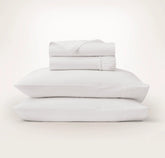Percale Embellished Sheet Set - White/White Piped Edge