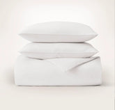 Percale Embellished Duvet Set - White/White Piped Edge