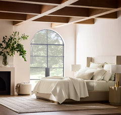 Percale Embellished Sheet Set - Cream/Sand Curved Edge