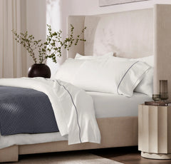 Percale Embellished Sheet Set - White/Mineral Embroidered
