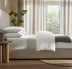 Percale Embellished Duvet Set - White/White Piped Edge