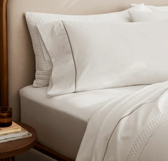 Percale Embellished Sheet Set - White/Oak Embroidered