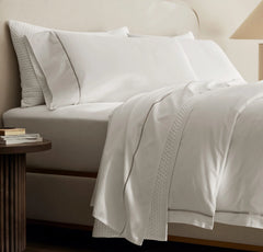 Percale Embellished Sheet Set - White/Oak Embroidered