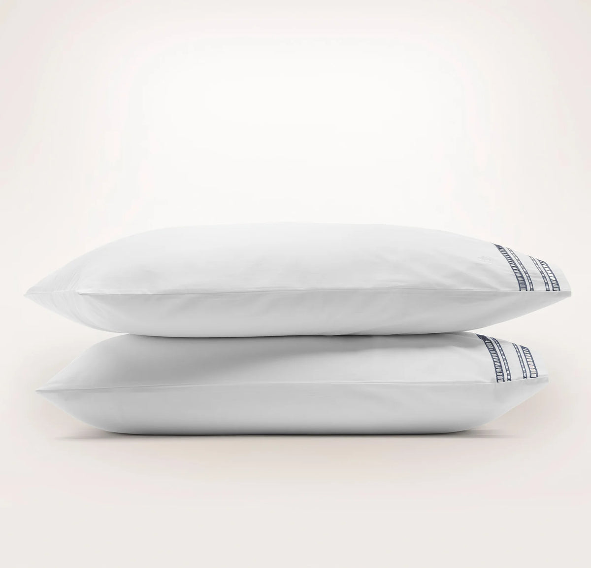 Signature Embellished Pillowcase Set - White/Mineral Ladder Stitch