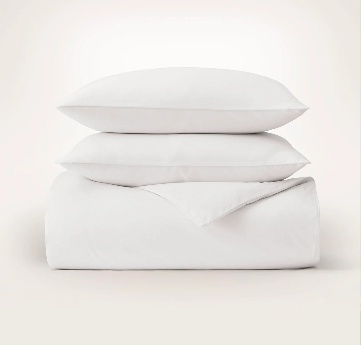Percale Embellished Duvet Set - White/White Piped Edge