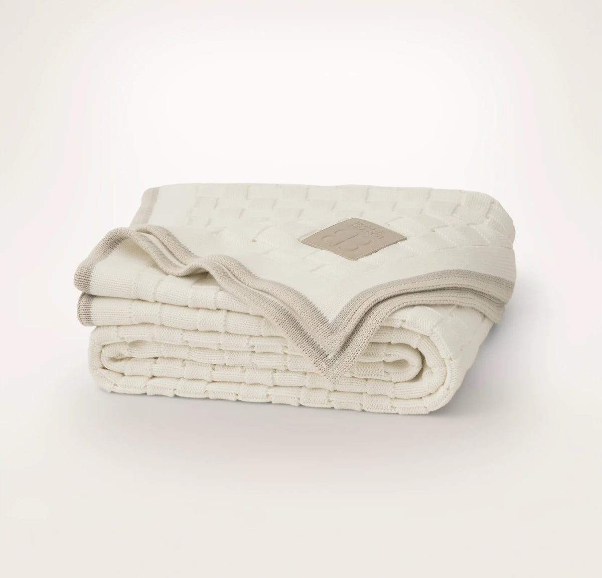 Basketweave Knit Throw Blanket - Cream/Pewter/Sand