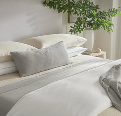 Percale Embellished Pillowcase Set - Cream/Cream Piped Edge