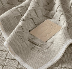 Basketweave Knit Throw Blanket - Heathered Pewter/Cream
