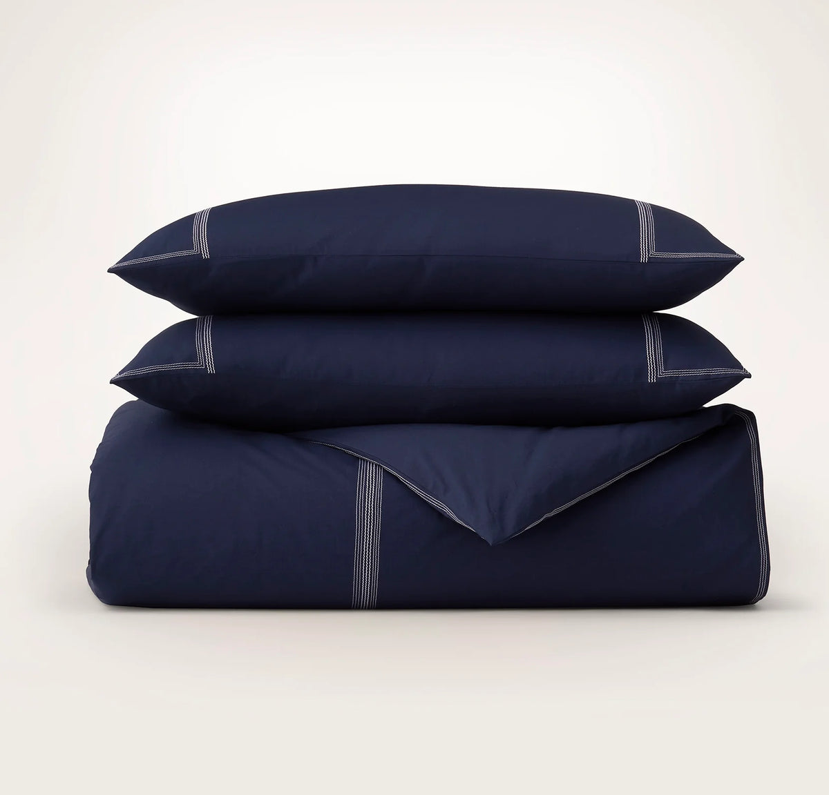 Percale Embellished Duvet Set - Coastal Navy/White Sail Stitch